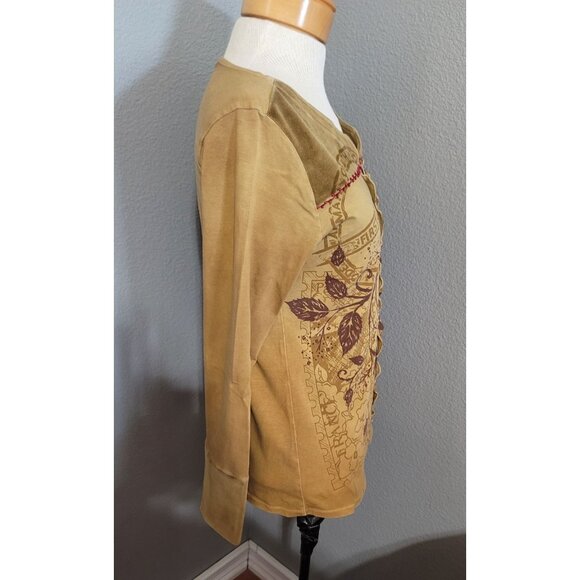 Peck & Peck Weekend Women's Floral Buttoned Top Size Medium  Tan - Picture 2 of 11